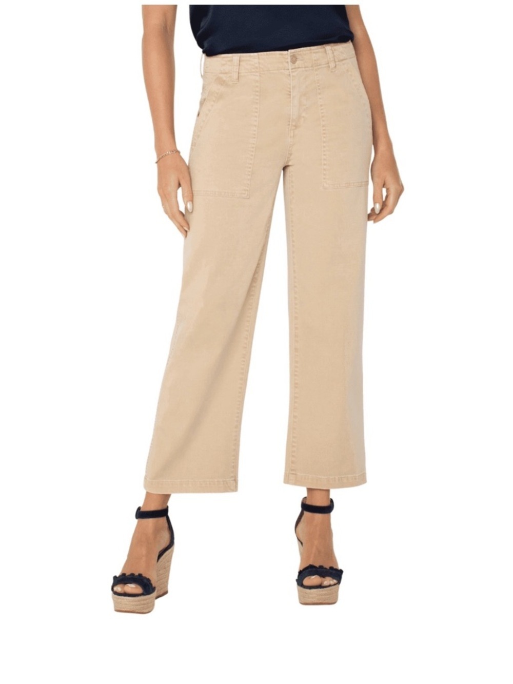 Liverpool Los Angeles Wide Leg Crop Mid Rise Cargo Pants Tan Size 6/28